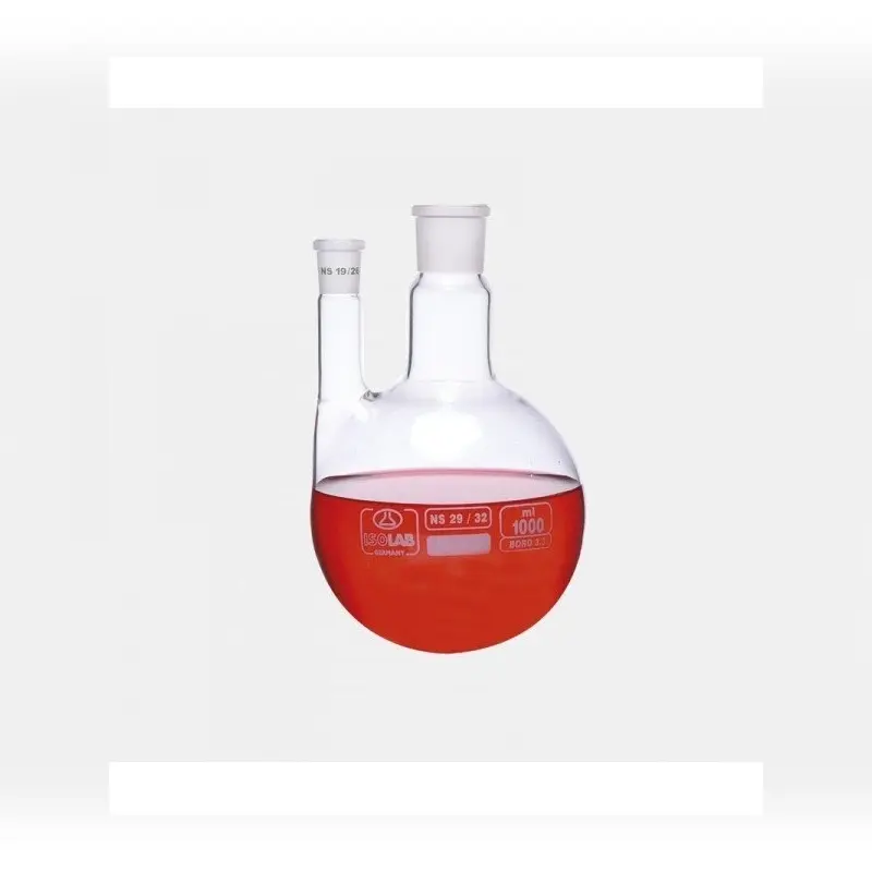İSOLAB balon dibi yuvarlak 2 boyunlu paralel yan boyun merkez boyun : NS 24/29 yan dişi şilif : NS 14/ 23 250 ml