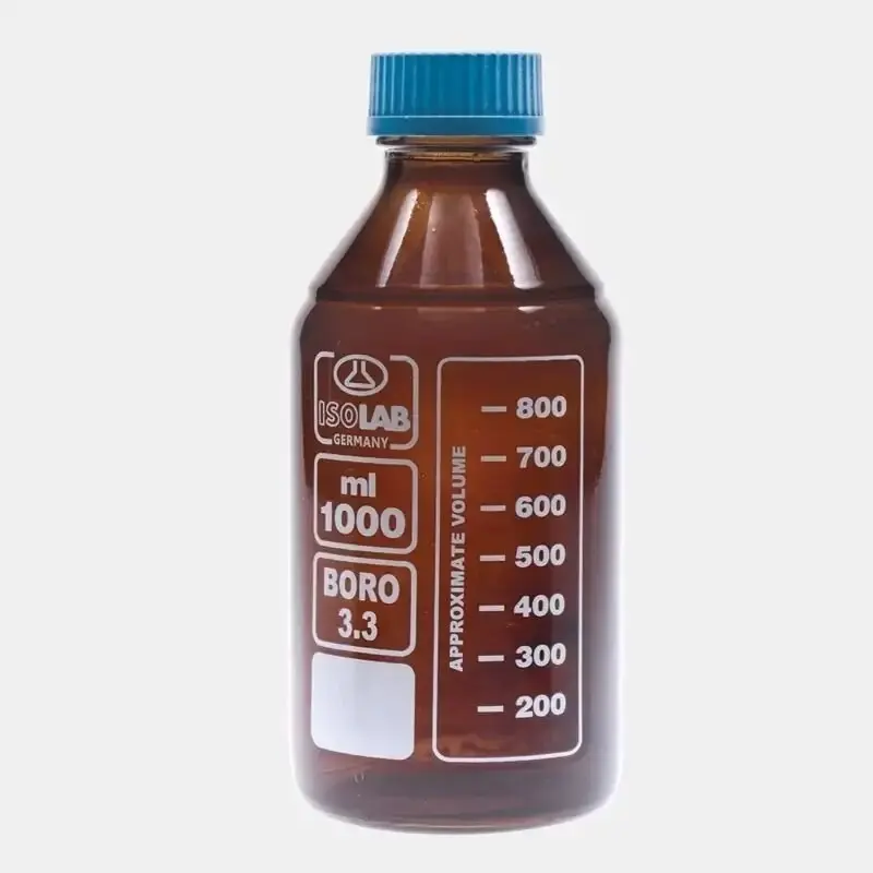 İSOLAB şişe borosilikat cam amber vidalı kapaklı 3000 ml