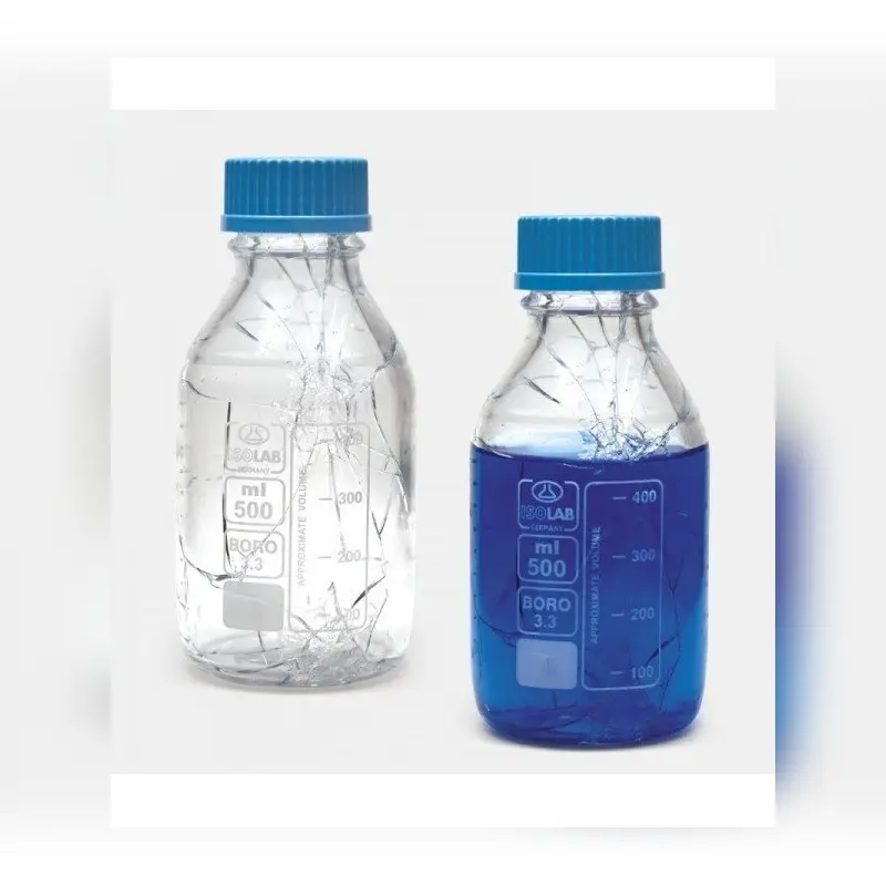İSOLAB şişe borosilikat cam şeffaf vidalı kapaklı 500 ml yüzey kaplı
