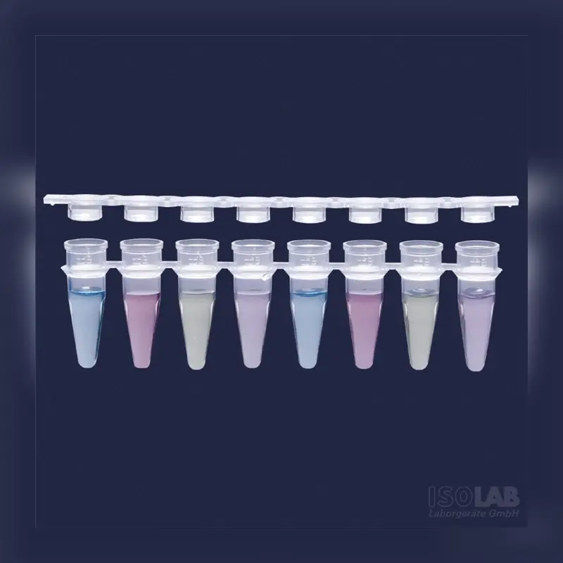 İSOLAB PCR şeriti monteli düz kapaklı 8 x 0,2 ml tüp şeriti