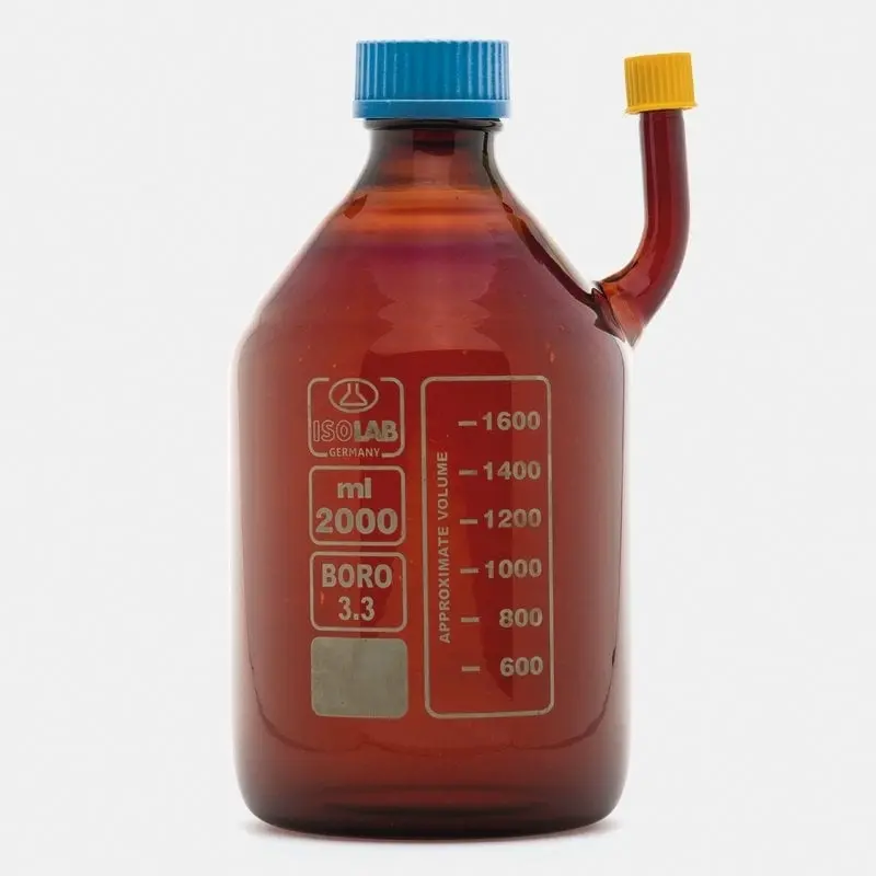 İSOLAB şişe yan kollu amber borosilikat cam 2000 ml